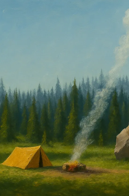 East Texas campsite centered in a pine forest